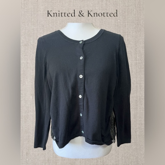 Anthropologie | Knitted & Knotted | Afterword Black Lace Peplum Cardigan Sweater - Picture 3 of 8